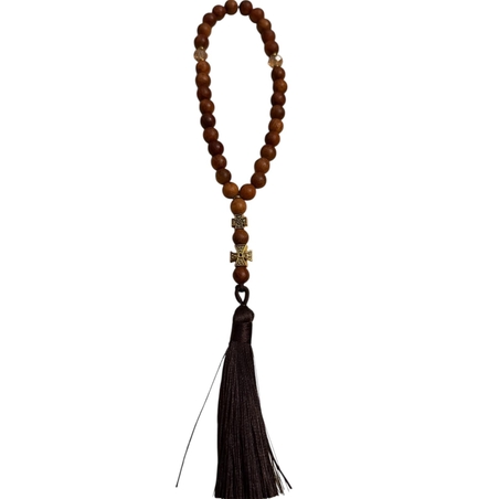 Православна броеница за автомобил с дървени мъниста и кръст