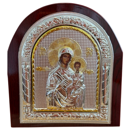 Икона на Света Богородица с Младенеца в арковидна декоративна рамка