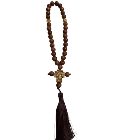 Православна дървена броеница с кръст и пискюл