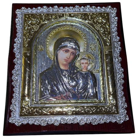 Посребрена икона Света Богородица с Младенеца – богато украсена рамка