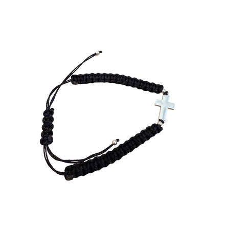 Сребърна гривна 925 с кръст – черна дебела плетка