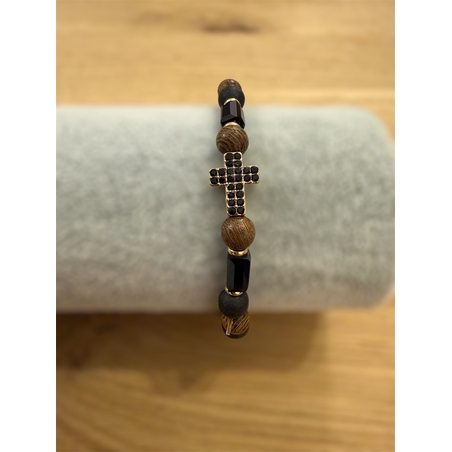 Православна гривна с кръст и черни камъни