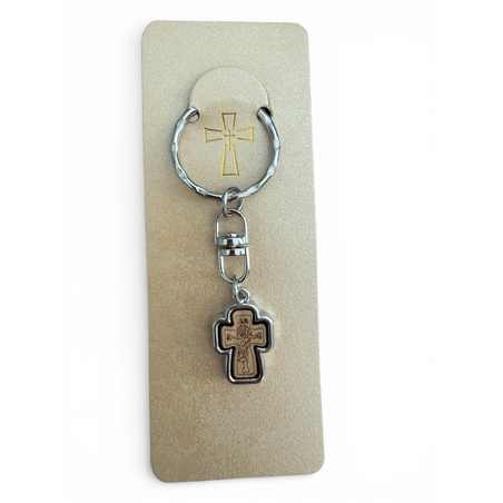 Православен ключодържател с дървен кръст и метална рамка