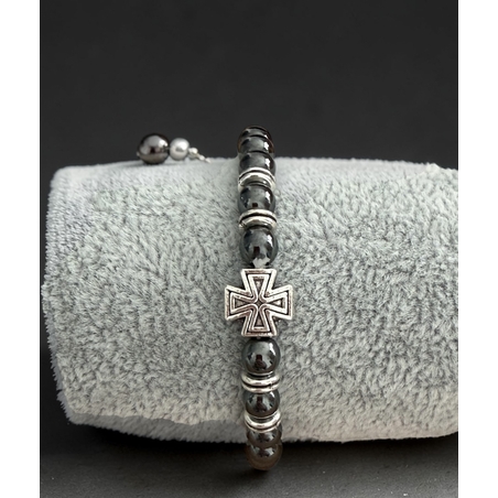 Православна гривна с естествен хематит и кръст