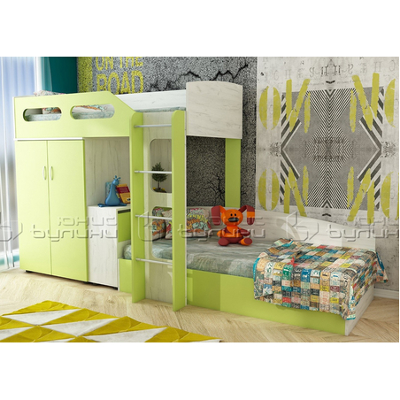 Двуетажно легло с гардероб