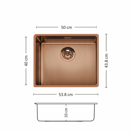 Иноксова Мивка FERRARA PLUS 500 U CU 54/ 44 см