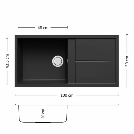 Гранитна Мивка UNICO PLUS BB 100.1 SI 100/ 50 см