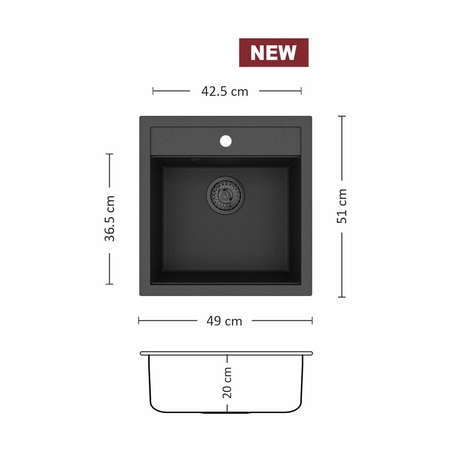 Гранитна Мивка IMPULSE 490 SI 49/ 51 см