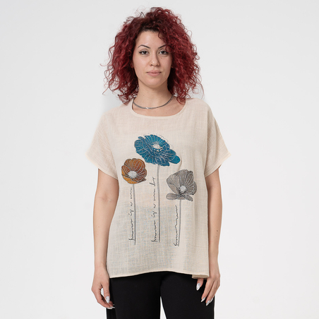 Блуза Големи Размери - 61018 Бежова