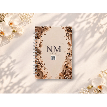 Корица на NMhandmade седмичен график 1 за груминг, колекция COCOA 2027, със спирално подвързване, представена върху светъл фон с декоративни цветя.