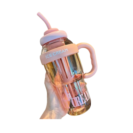 Sticlă-cană de apă din plastic cu paie - 1300 ml - RTS16 - 590166 - Roz