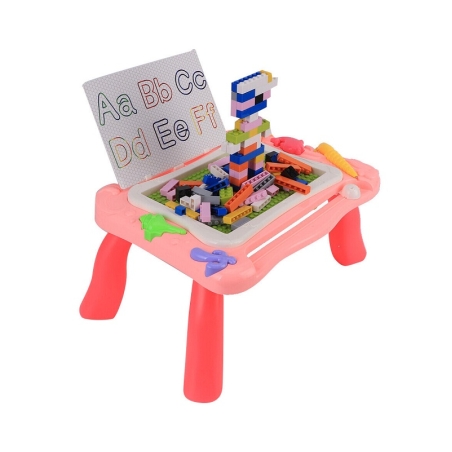 Masa pentru copii 2 in 1 - Placa de desen si constructie - 669-25A - 313431 - Roz