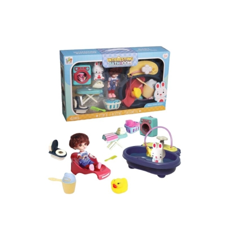 Set de joaca - Papusa si accesorii pentru baie - 669-603d - 805008