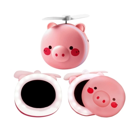 Oglinda de machiaj LED de buzunar cu ventilator - Piggy - 883006