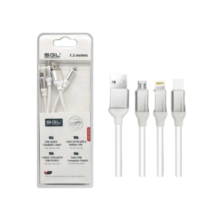Cablu de încărcare și date - 1,2 m - 3 în 1 - Android/iOS/Micro USB - 694700
