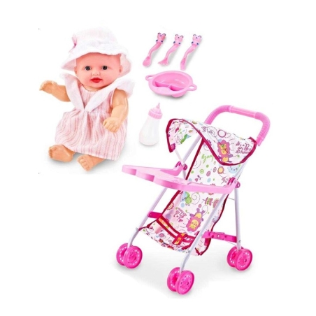 Set copii - Carucior cu papusa si accesorii de hranire - 6632F-3C - 307140