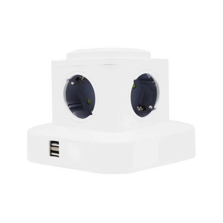 Splitter vertical cu 4 prize - Shuko - 2USB - RC-G4P - 004130