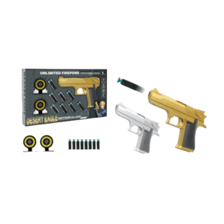Pistol pentru copii cu cartușe moi și ținte - 588A - 308376