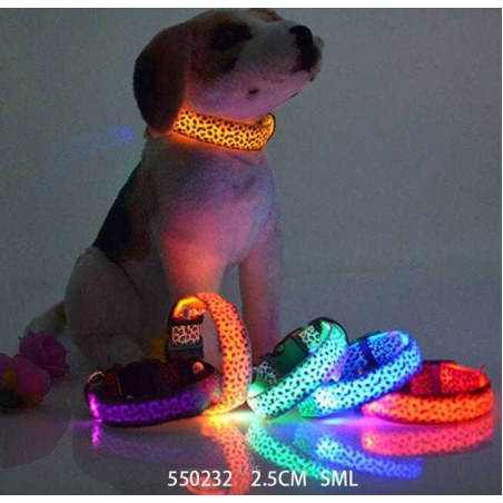 Guler pentru caine cu lumini LED - 2,5 cm - S/M/L - 550232