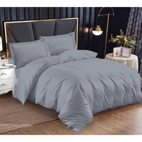 Lenjerie pat, Pucioasa, 4 piese, cearceaf cu elastic, Damasc, gri, 200x230