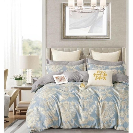 Lenjerie pat dublu, 2 persoane, cearceaf cu elastic, fineţ, 6 piese, model premium