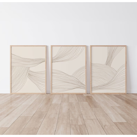 Set 3 tablouri, Ramă Bej, Model minimalist, 30x40 cm