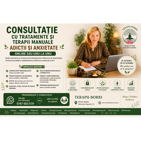 🌿 CONSULTAȚIE  CU TRATAMENTE ȘI TERAPII MANUALE - ADICȚII ȘI ANXIETATE🌿  ONLINE SAU UNU LA UNU
