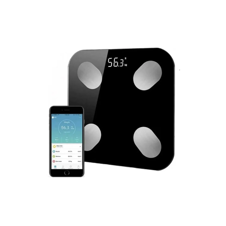 Cântar digital inteligent Bluetooth negru cu ecran LED și tehnologie STEP-ON