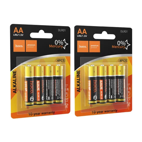 Set 8 Baterii Alcaline AA (R6) Hoco DLR01, Tensiune Constantă 1.5V