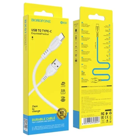 CABLU DATE TELEFON BOROFONE BX 51 USB TIP A LA TYPE-C 3A 1 METRU ALB