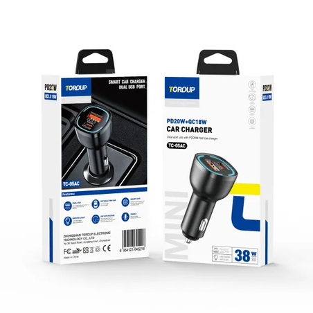 Încărcător auto  TOROUP TC-05AC – PD20W + QC3.0 18W, 38W Max