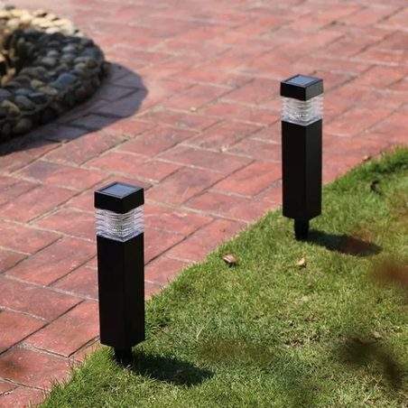 Lampă solară LED cu țeapă decorativă pentru grădină, plastic negru, lumina rece