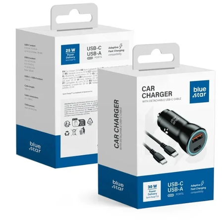 INCARCATOR AUTO BLUE STAR 3A 30W 1XTIP C 1XUSB QC3.0 PD AFC PPS CABLU TIP C TIP C 1M