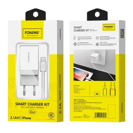 INCARCATOR PRIZA FONENG K210 + cablu IPH 2.1A 10W 1XUSB alb