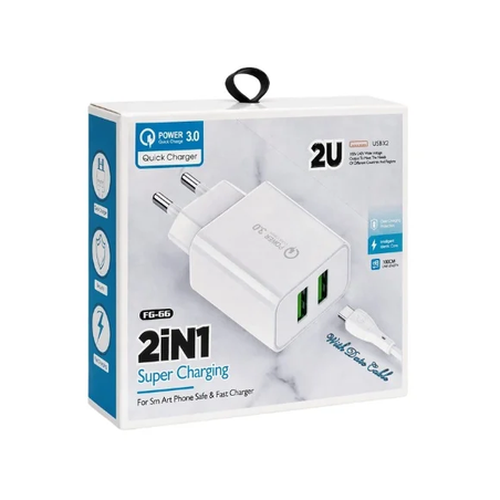 INCARCATOR TELEFON FG 66 2U QC3.0 2 X USB CABLU TIP C 1 METRU