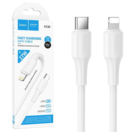 Cablu Type-C la Lightning 1m Hoco X120 – date si incarcare PD 27W, QC3.0 fast, rezistent, alb