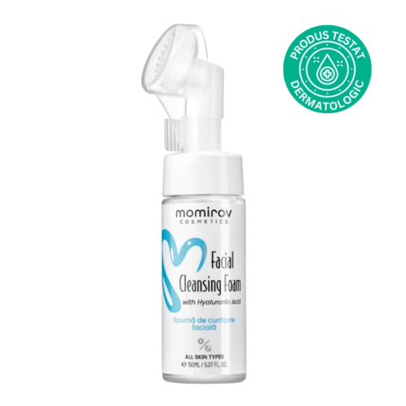Momirov-Spumă de curățare cu perie inclusă și acid hialuronic, 150 ml