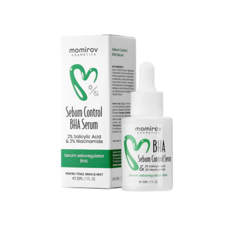 Momirov-Serum BHA Sebum Control cu 2% acid salicilic și 2% niacinamidă pentru ten gras și mixt, 30 ml