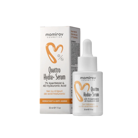 Momirov-Serum Quattro Hydra+ cu 4D acid hialuronic, Squalane și Ectoină, 30 ml