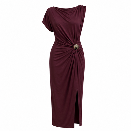 Burgundy midi haljina sa detaljem