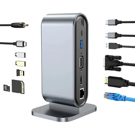 Adapter Tip C HUB na HDMI+VGA+4xUSB+SD/micro+RJ45+PD+2xTIP C+Audio