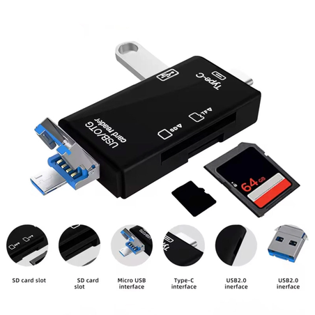Citac kartica USB 6u1 OTG crni