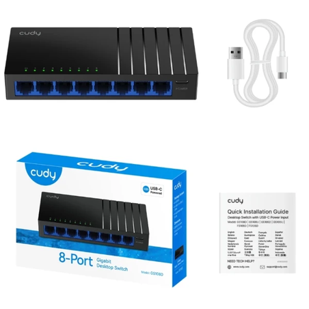Cudy GS108D V7.0,8-Portni Gigabit Desktop Switch,USB-C, 170m