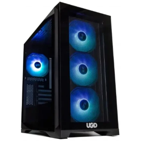 Kuciste UGD Falcon AM19, micro ATX, providna stranica, ugradjena 4xRGB kulera, Crno,Mid Tower
