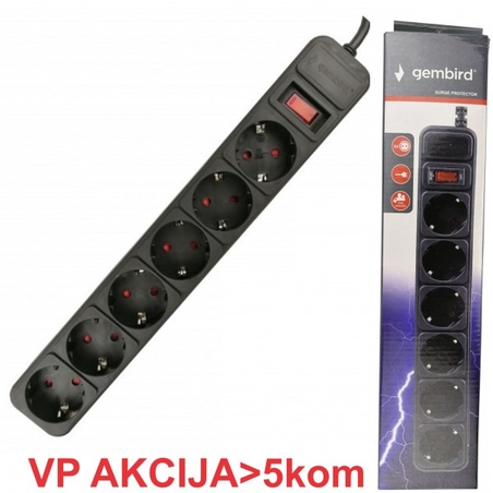 SPG6-B-10 (3G1.5) ** Gembird produzni kabl sa zastitom 6 uticnica (3x1.5mm,16A,3500W) 3m black (527)