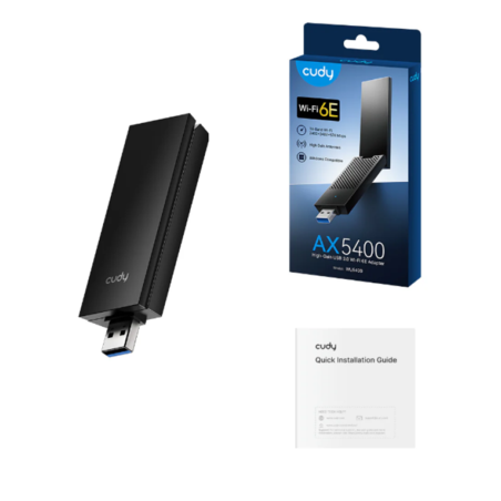 Cudy WU5400, AX5400 High-Gain USB 3.0 Wi-Fi 6E Adapter 2.4/5/6 GHz, 574 Mbps/2402 Mbps