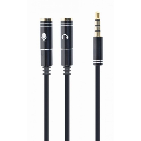 Gembird 2x 3.5 mm(slusalice i mikrofon) Metalni adapter na 1x 3.5mm(4 pin) cable, 0.2m crn