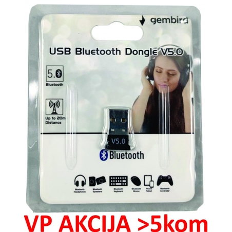 Gembird USB2.0/3.0 Bluetooth dongle v5.0, 2.4Ghz 3MB/s(24Mbps) 8dBm 20m