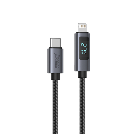 USB data kabal Superior SU-K107 pleteni Type-C na Lightning 3A 27W sa LED ekranom 1m crni