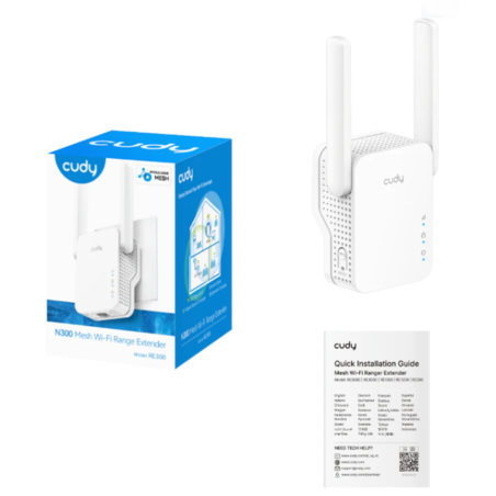 Cudy RE300, N300 Mesh Wi-Fi Range Extender,2.4 GHz Wi-Fi Speed, 300 Mbps